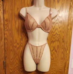 Victoria Secret Thong Rhinestone Panty & Bra Set  NWT